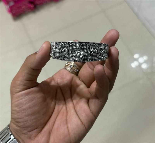 Men's Oxidised Silver Mahakal Bracelet - Harappakart