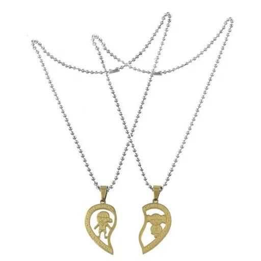 Stainless Steel Heart Shape Girl & Boy Valentine Locket With Chain For Couple - Harappakart