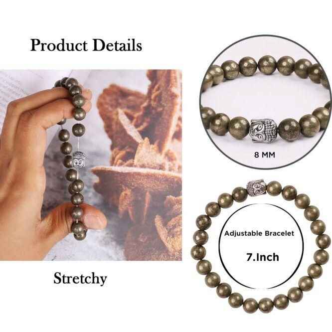 5 Mukhi Rudraksha Unisex Pyrite Elastic Bracelet for Spiritual Healing and Protection - Harappakart