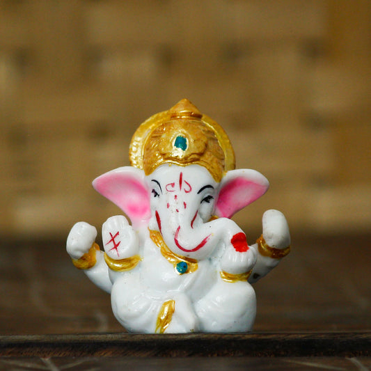 eCraftIndia White Lord Ganesha Idol with Golden Mukut - Harappakart