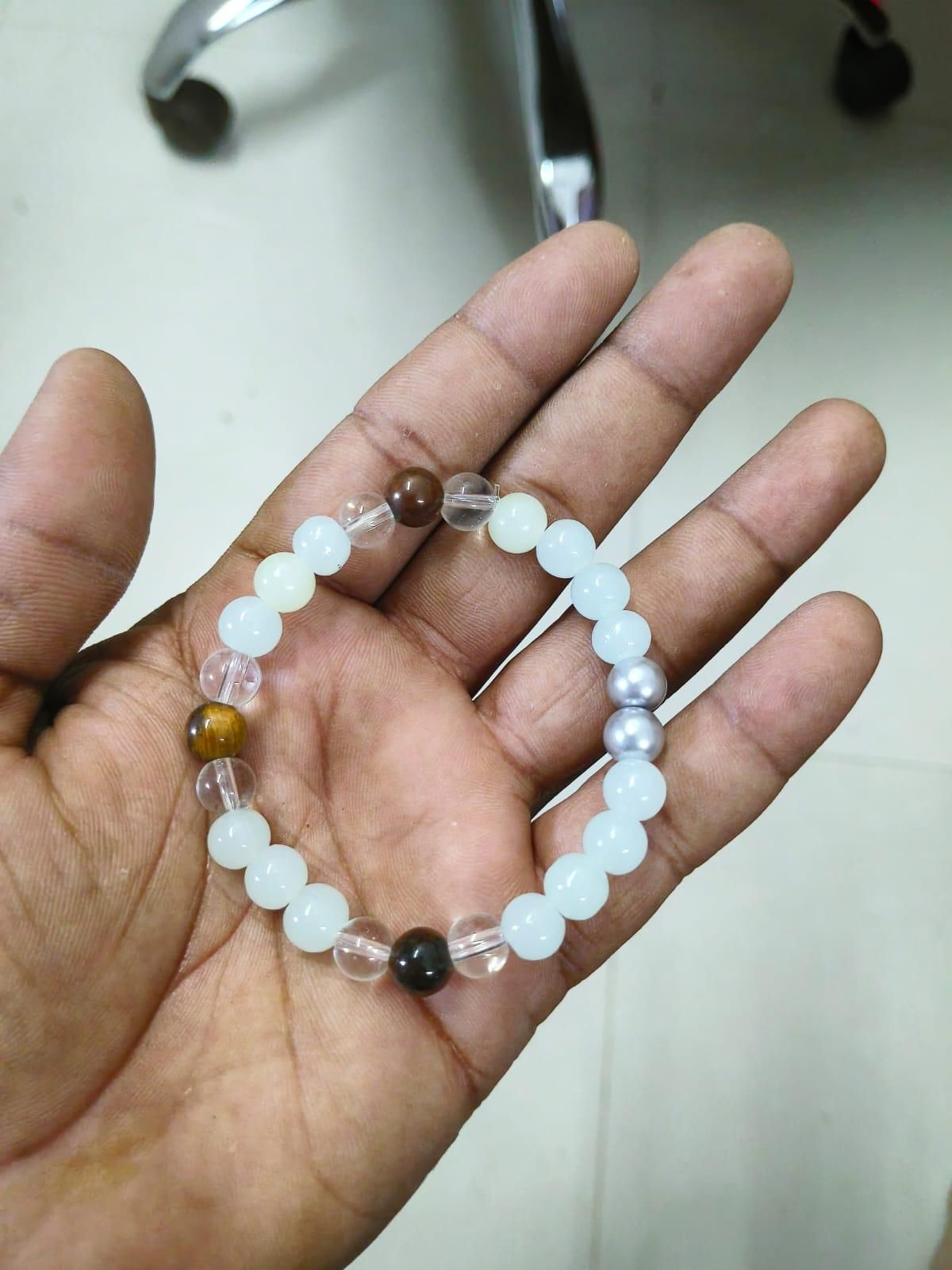 Tiger's Eye Stone and Crystal Beads Bracelet Pack of 1 - Harappakart