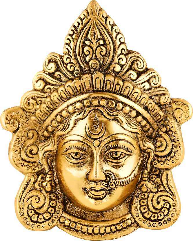 Ambika Durga Face Wall Hanging Metal Idol Showpiece - 15.24 cm (Gold Plated, Metal, Gold)