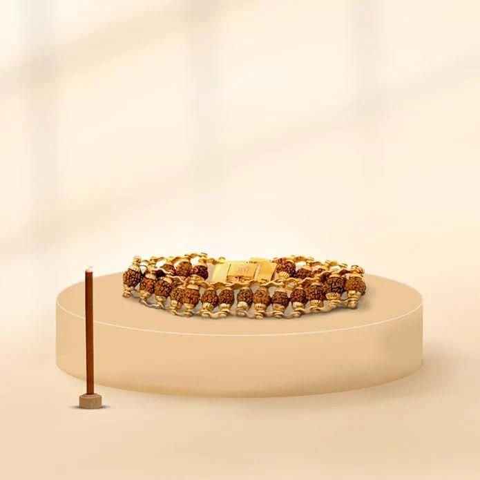 Genuine Paanch Mukhi Modern Rudraksha Bracelet With Gold Plating.