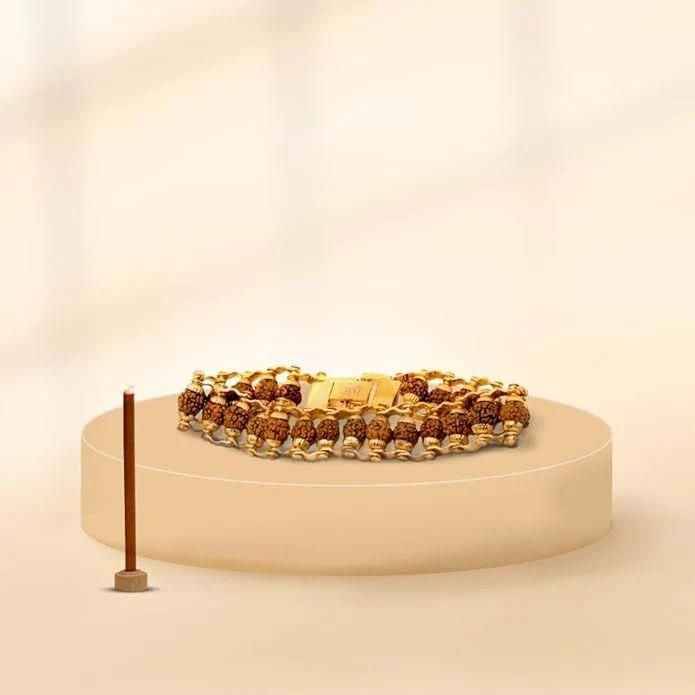 Genuine Paanch Mukhi Rudraksha Bracelet with Gold Plating for Modern Elegance - Harappakart
