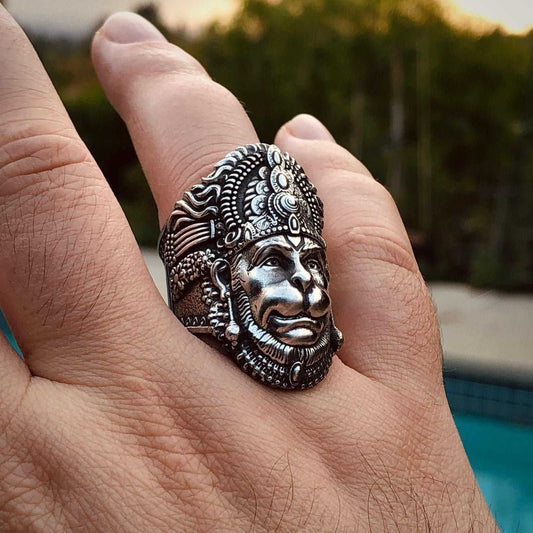 Hanuman Sterling Silver Ring - Spiritual Jewelry for Protection and Strength - Harappakart