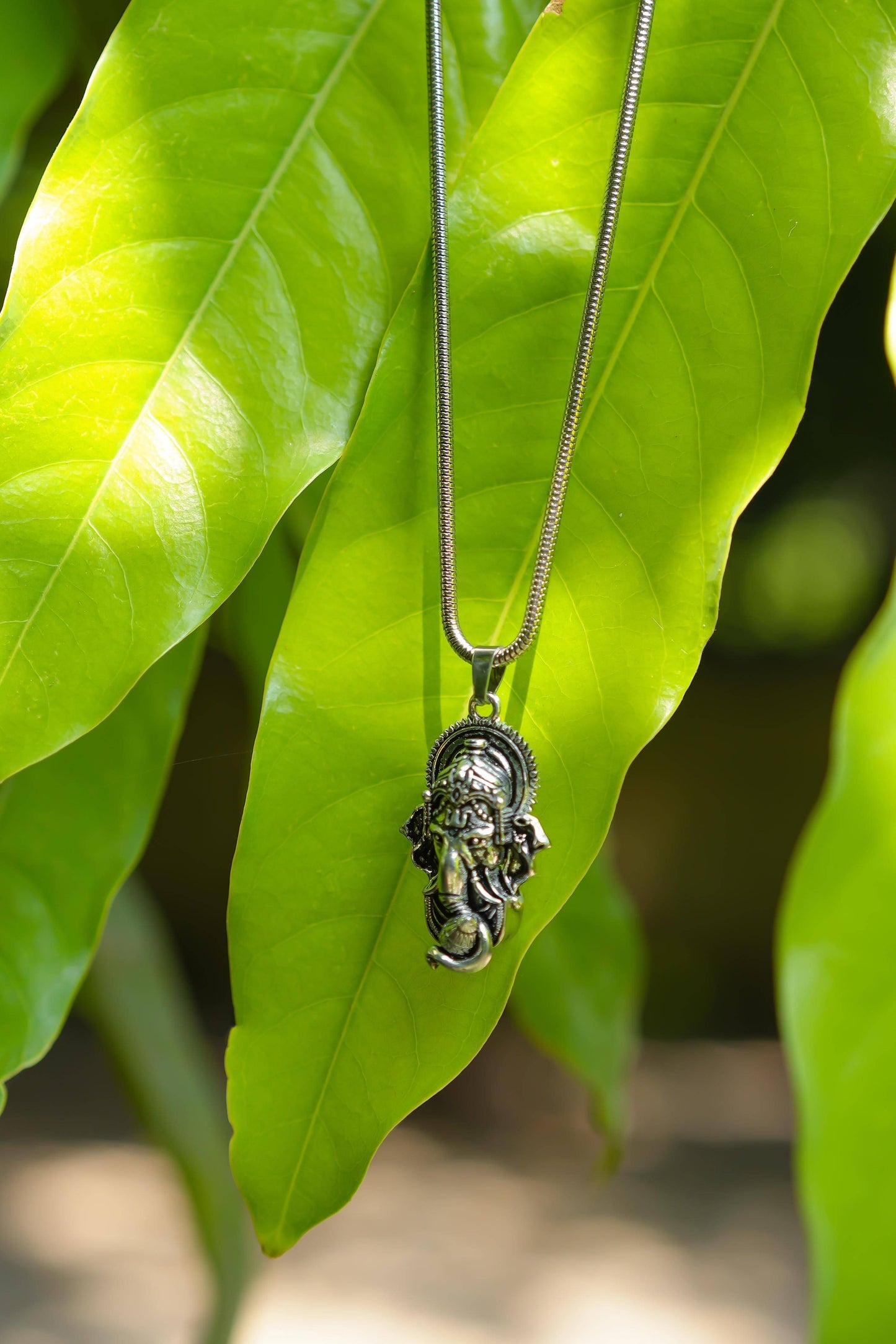 Ganesha Pendant With Snake Chain (Silver) - Harappakart