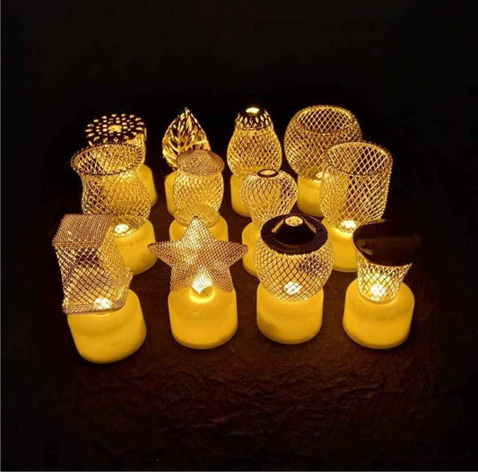 Golden Net LED Tealight Candle Lanterns Star 6 pcs