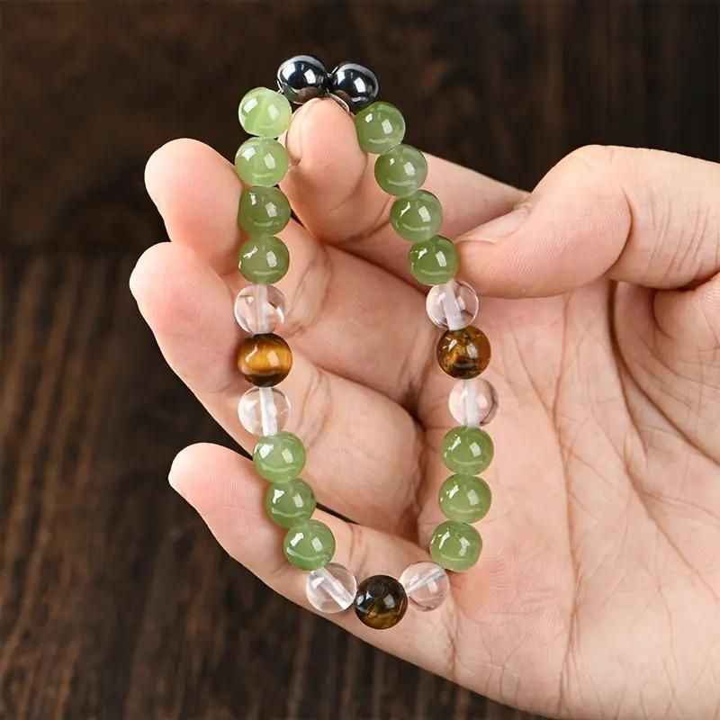 Tiger's Eye Stone and Crystal Beads Bracelet Pack of 1 - Harappakart