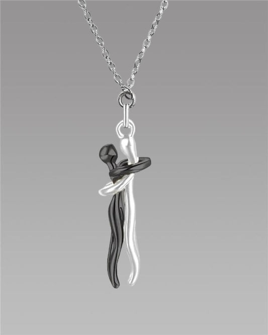 Silver and Black Hug Couple Chain Pendant - Harappakart