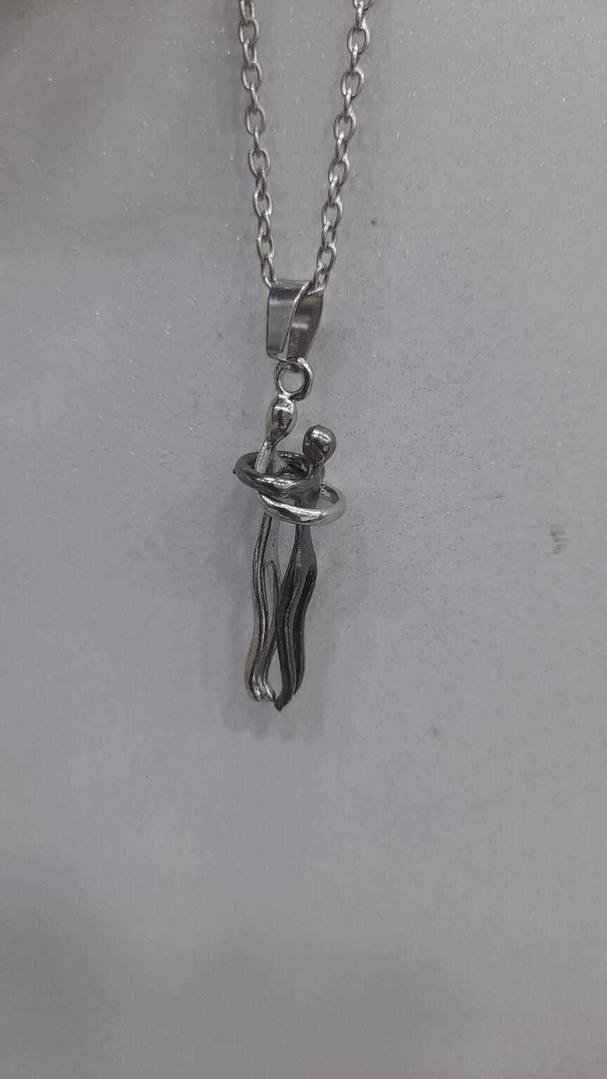 Silver and Black Hug Couple Chain Pendant