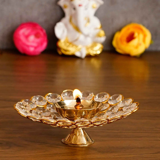 eCraftIndia Bowl Shape Crystal Tea Light Holder - Small - Harappakart