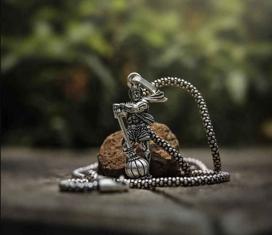 Hanumanji With Gada Silver Pendant Chain - Harappakart