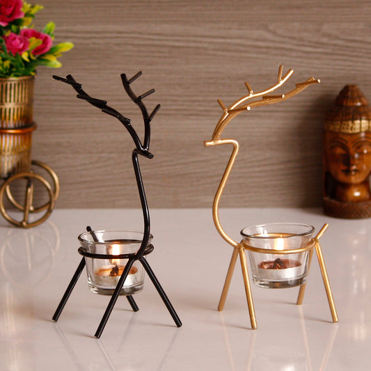 eCraftIndia Set of 2 Deer Shape Decorative Handcrafted Metal Tea Light Holder - Harappakart