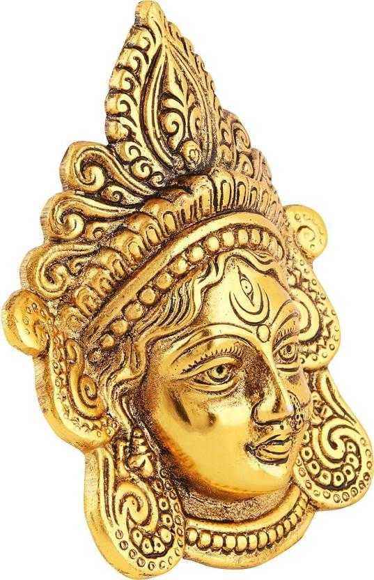 Ambika Durga Face Wall Hanging Metal Idol Showpiece - 15.24 cm (Gold Plated, Metal, Gold)