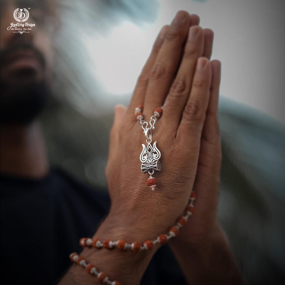 Trishul Damru Rudraksha Pendant with Orignal Rudraksha Mala - Harappakart