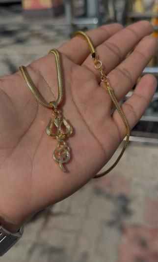 Gold Plated Trishul Pendant Necklace with Chain - Harappakart