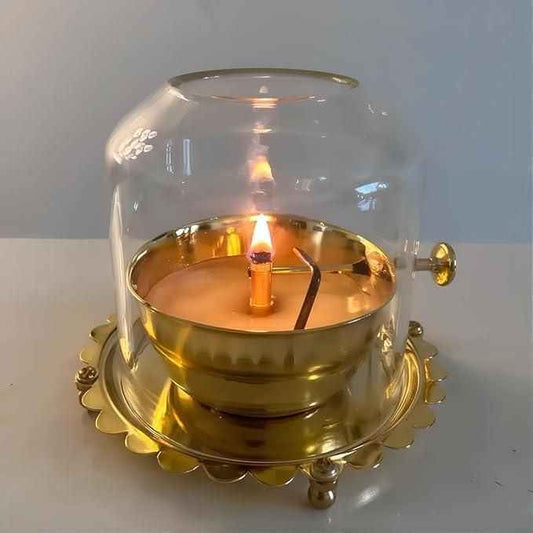 Golden Brass Akhand Diya Oil Lamp with Rotating Wick - Harappakart