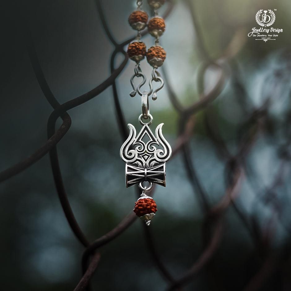 Trishul Damru Rudraksha Pendant with Orignal Rudraksha Mala - Harappakart