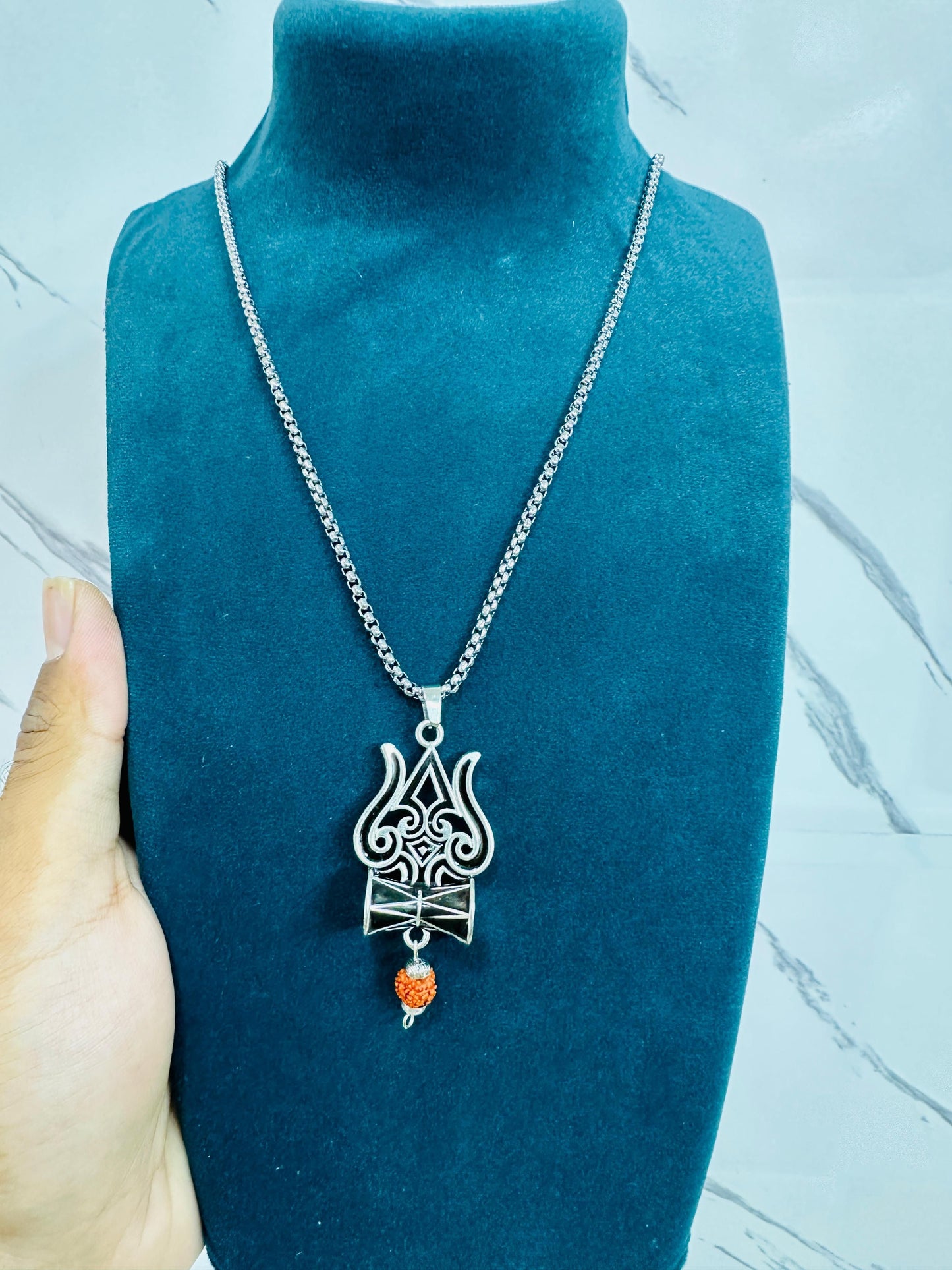 Trishul Damru Rudraksha Pendant Chain - Harappakart