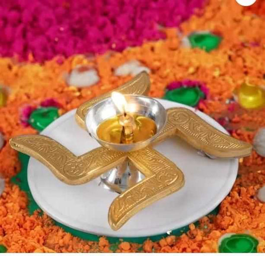 Brass Swastik Diya - Harappakart