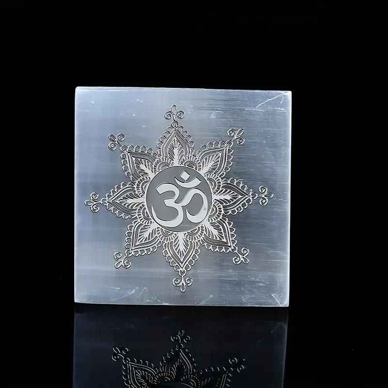 Selenite Charging Plate (Satin Spar Selenite) | Man Surrounded With Chakra Symbols