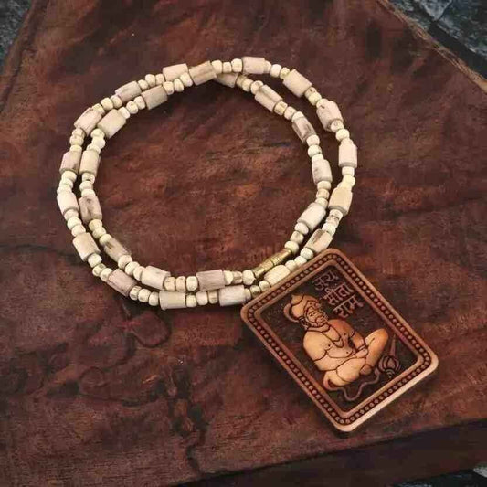 Original Natural Wood Tulsi Kanthi Mala with Hanuman Locket - Spiritual Connection Set of 2 - Harappakart