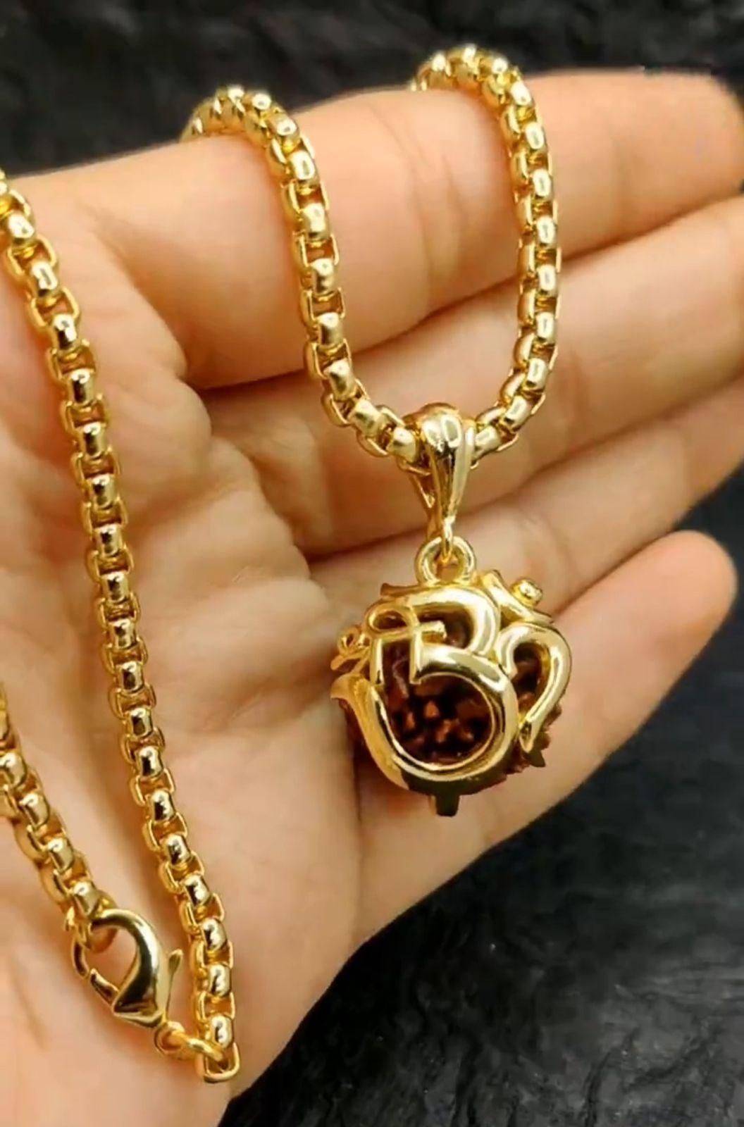 Om Rudraksha Pendant With Chain - Spiritual Jewelry for Inner Peace - Harappakart