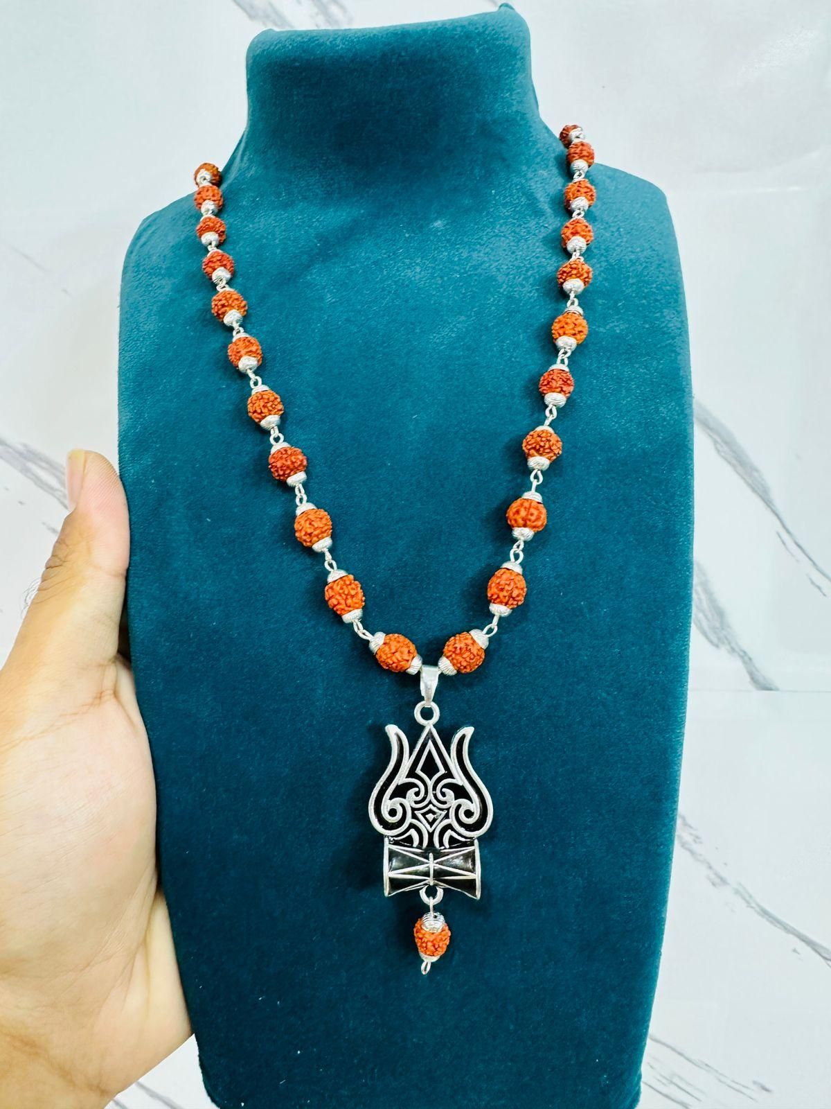 Trishul Damru Rudraksha Pendant with Orignal Rudraksha Mala - Harappakart