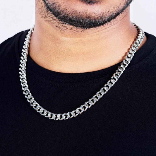 Silver Plated Cuban Style Thick & Heavy Chain For Men - Harappakart