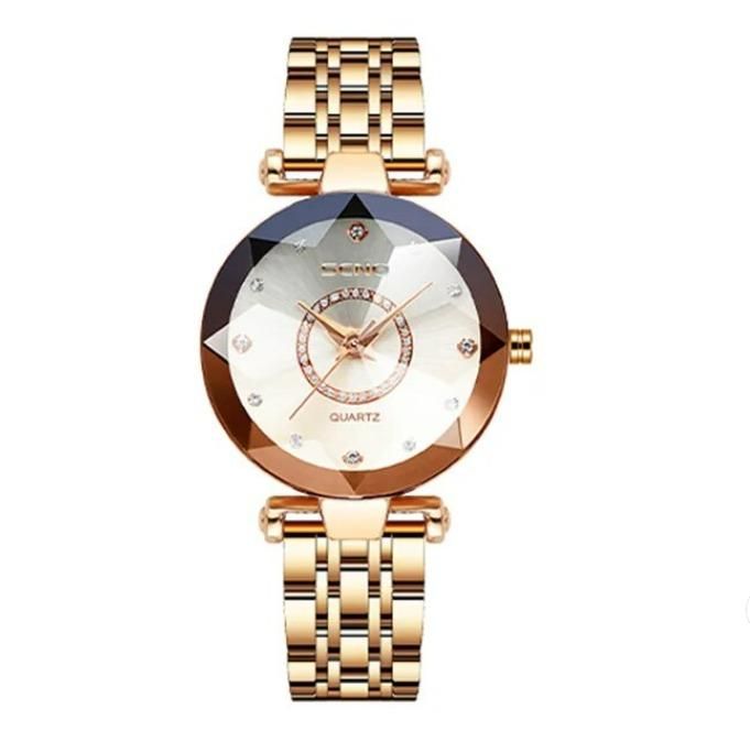 Diamond Shape Multicolour Dial and Rose Gold Strap Watch for Womens and Girls -
