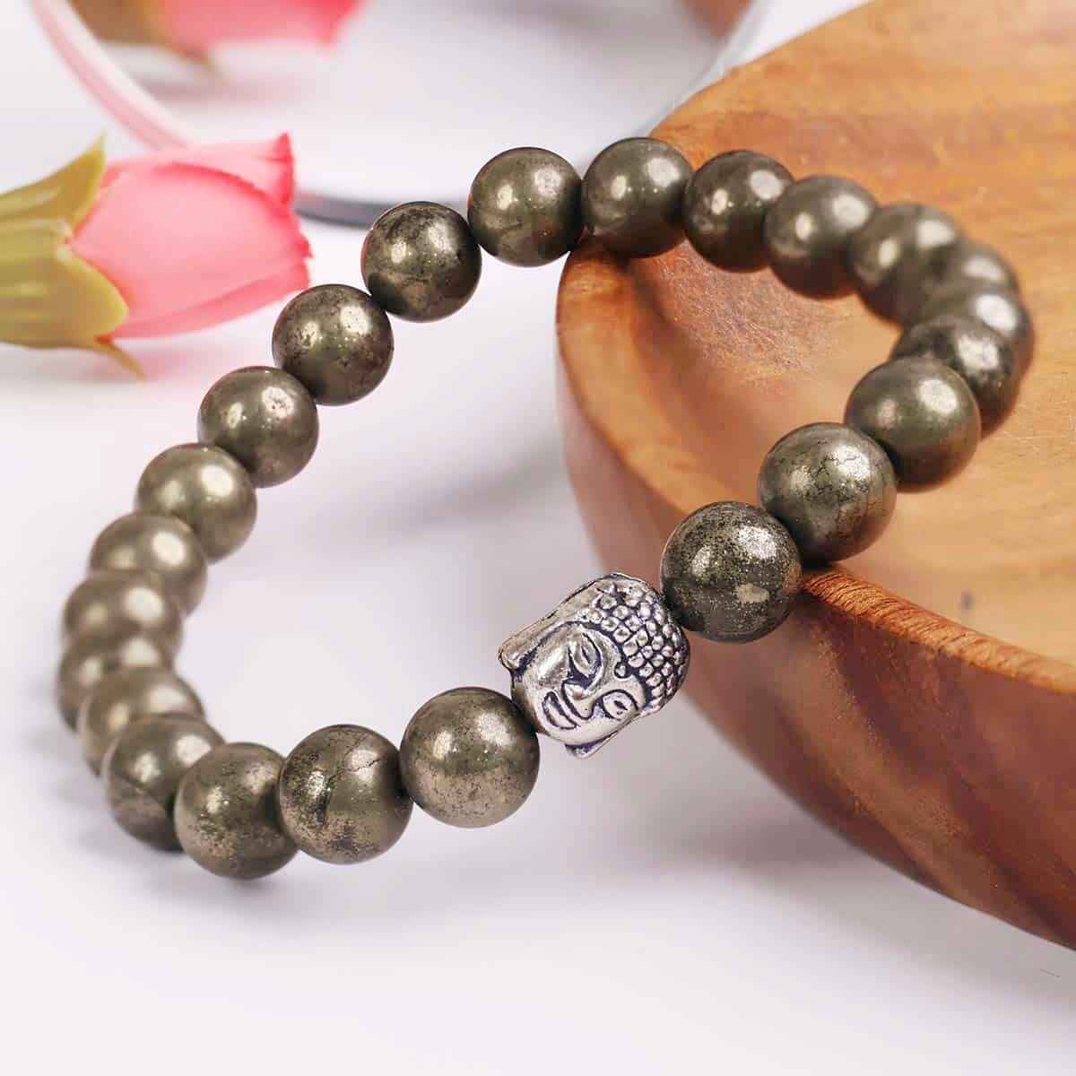 5 Mukhi Rudraksha Unisex Pyrite Elastic Bracelet for Spiritual Healing and Protection - Harappakart