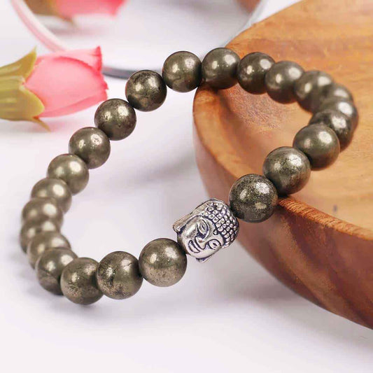 5 Mukhi Rudraksha Unisex Pyrite Elastic Bracelet for Spiritual Healing and Protection - Harappakart