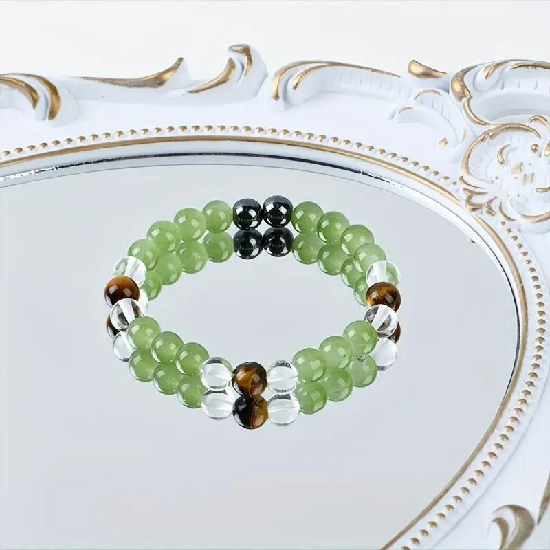 Tiger's Eye Stone and Crystal Beads Bracelet Pack of 1 - Harappakart