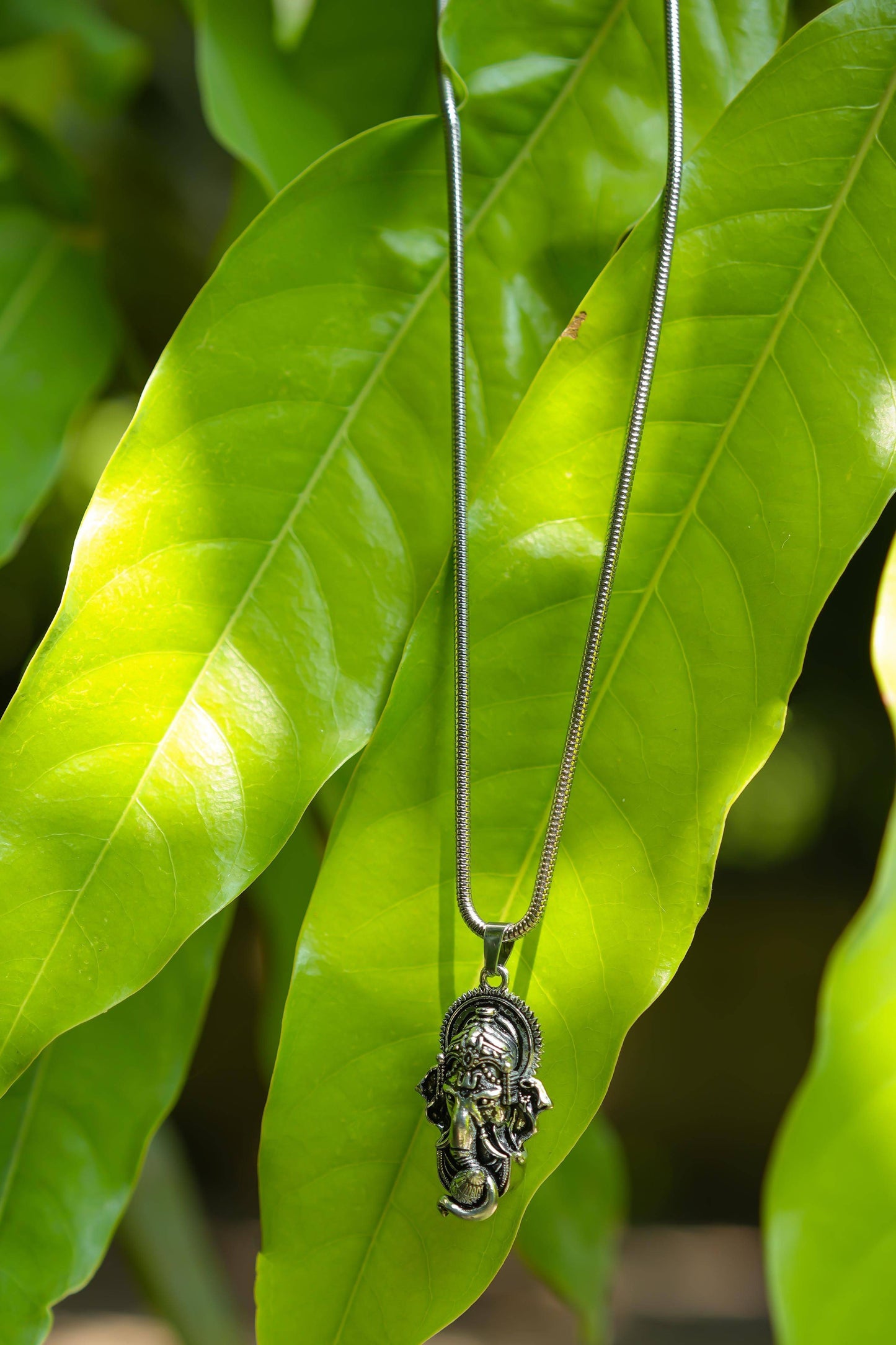 Ganesha Pendant With Snake Chain (Silver) - Harappakart