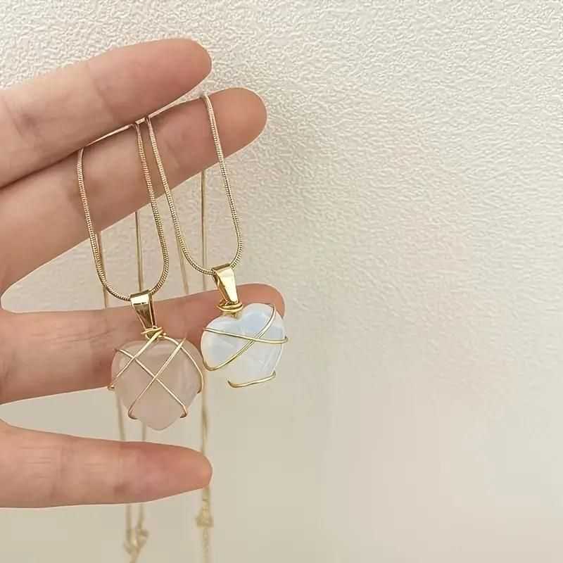 Fashion Metal Wrapped Love Heart Crystal Stone Pendant - Harappakart