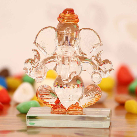 eCraftIndia Orange and Transparent Double Sided Crystal Car Ganesha Showpiece - Harappakart