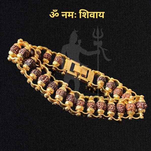 Genuine Paanch Mukhi Rudraksha Bracelet with Gold Plating for Modern Elegance - Harappakart