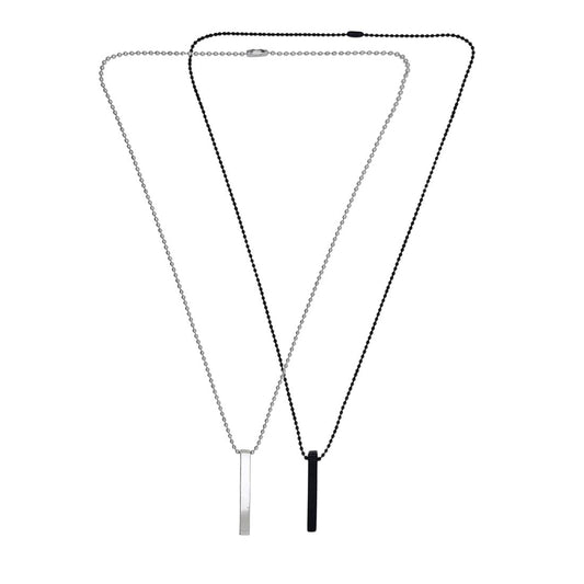 Stylish Silver- Black 3D Vertical Bar Cuboid Stick Locket Pendant Necklace Silver, Rhodium Alloy Locket Set - Harappakart