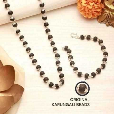 Shimmering Silver Karungali Mala Set and Bracelet for Elegant Style - Harappakart