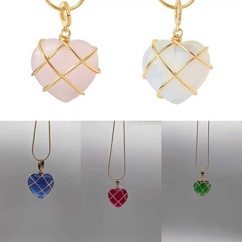 Fashion Metal Wrapped Love Heart Crystal Stone Pendant - Harappakart