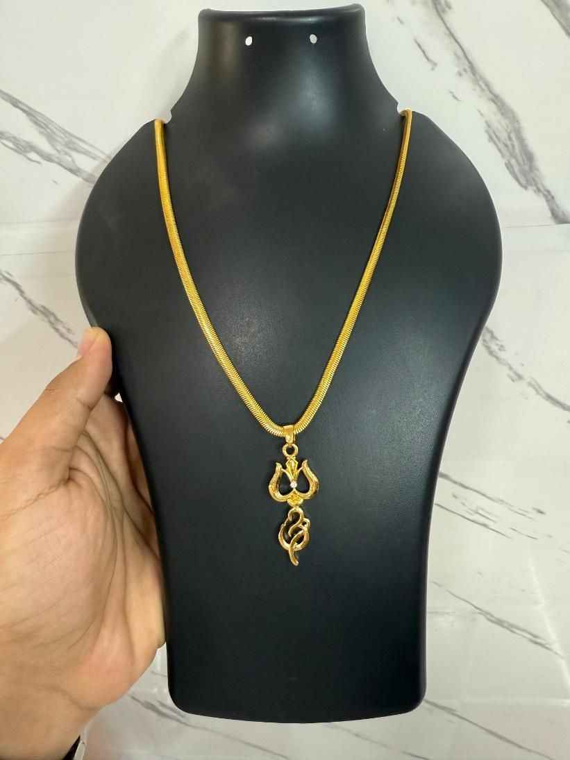Gold Plated Trishul Pendant Necklace with Chain - Harappakart