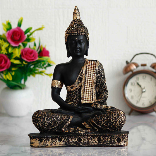 eCraftIndia Black and Golden Meditating Lord Buddha Handcrafted Decorative Showpiece - Harappakart