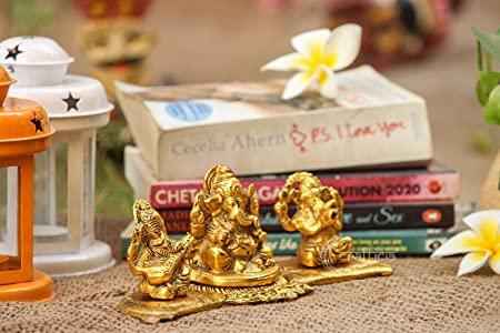 Design Gold Plated Lakshmi Ganesh Saraswati Idol with Deepak Showpiece - Harappakart
