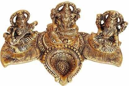 Design Gold Plated Lakshmi Ganesh Saraswati Idol with Deepak Showpiece - Harappakart