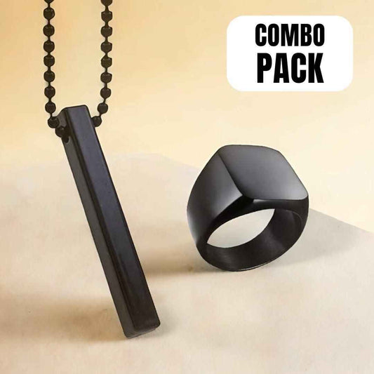 Saizen black vertical bar pendant with ring for boys and mens - Harappakart
