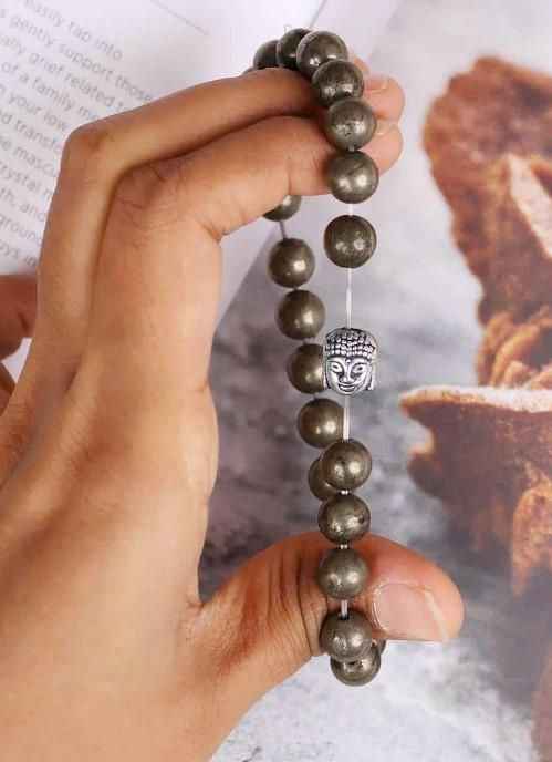 5 Mukhi Rudraksha Unisex Pyrite Elastic Bracelet for Spiritual Healing and Protection - Harappakart