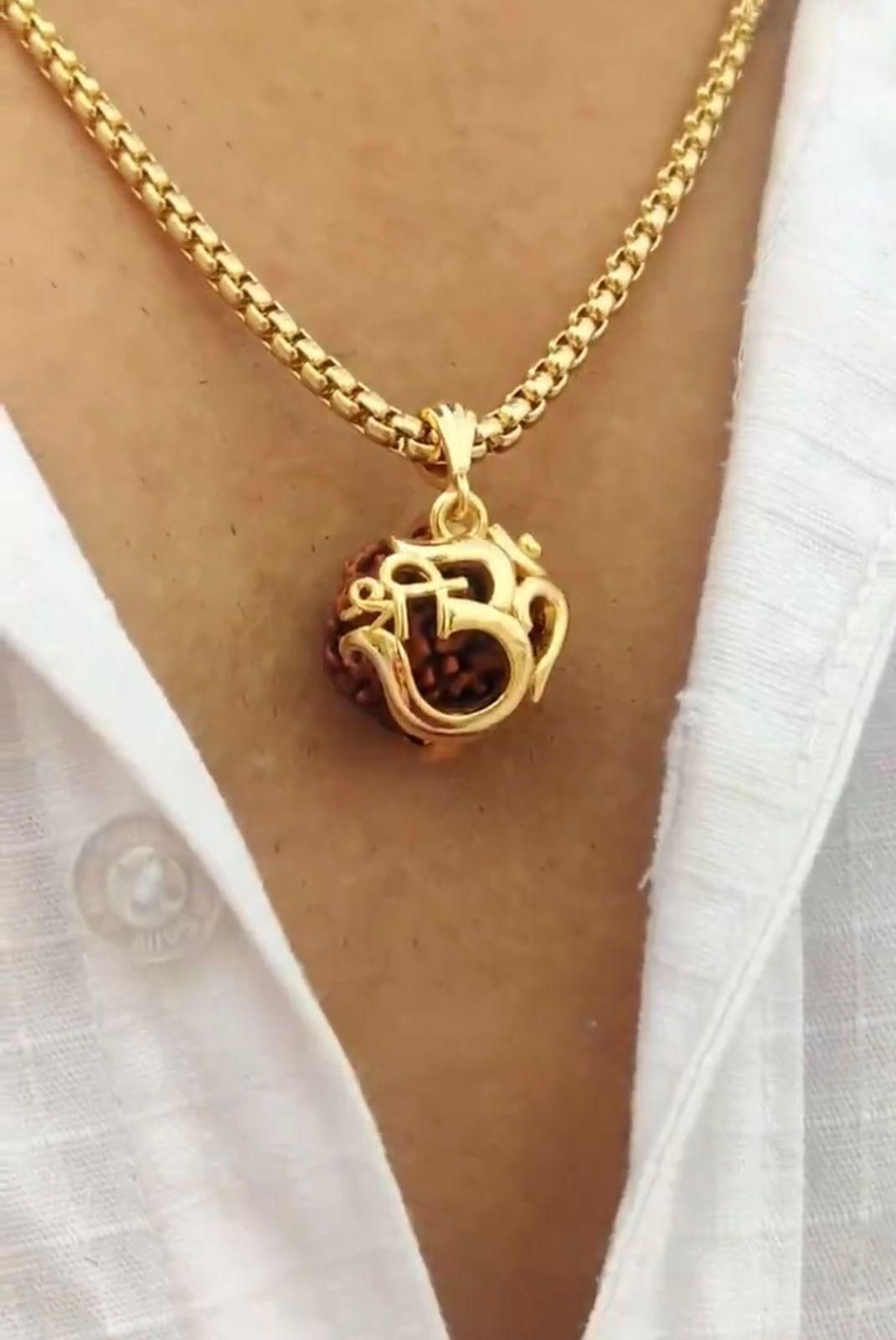 Om Rudraksha Pendant With Chain - Harappakart