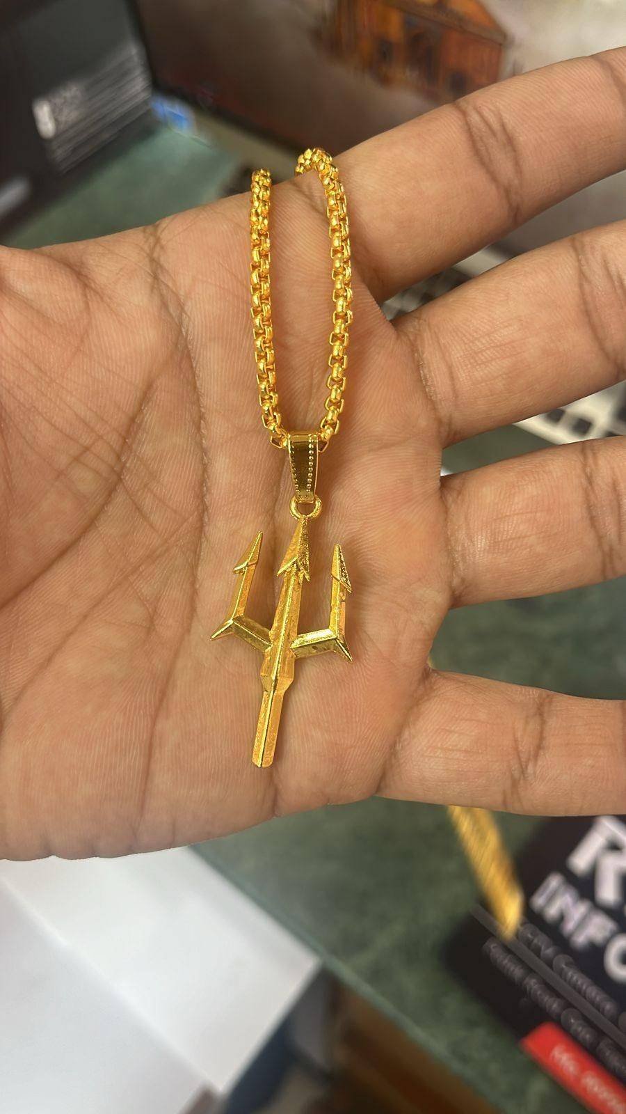 Gold Plated Trishul Pendant Chain - Harappakart
