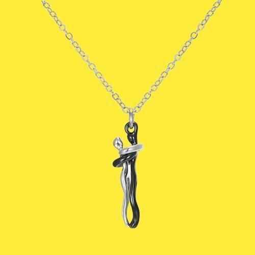Silver and Black Hug Couple Chain Pendant - Harappakart