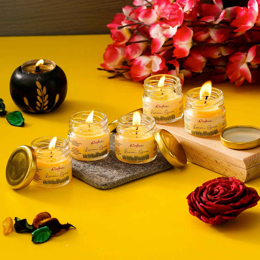 eCraftIndia Set of 5 Lemon Grass Scented Minijar Candle - Harappakart